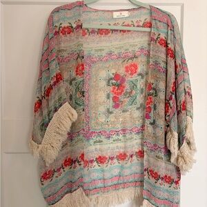 Floral Kimono with Fringe